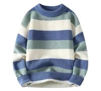 Men's Striped Sweater O-Neck Knit Pullovers Long Sleeve Knitted Sweater Winter Warm Knitwear Tops Blue M