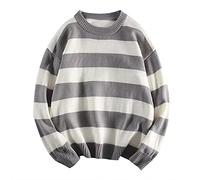 Men's Striped Winter Jumper: Long Sleeve, Crew Neck, Warm, Soft & Casual, gray, L