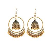 mens stud earrings,Boho Ethnic Retro Antique Gold Color Alloy Circle Birdcage Beads Bells Tassel Indian Earrings For Women Accessories