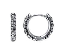 mens stud earrings,Classic Punk Vintage Pattern Engraved Gothic Ear Rounds Hip Hop Hoop Earrings for Men Domineering Rock Party Biker Jewelry