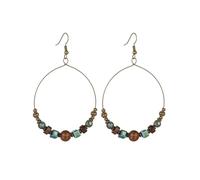 mens stud earrings,Fashionable retro colored square bead mixed with wooden bead ring women's earrings