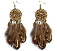 mens stud earrings,Indian Ethnic Jewelry Vintage Round Alloy Hollow Enamel Weaving Feather Tassel Dangling Earrings Women's Vacation Accessories