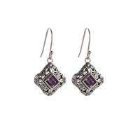 mens stud earrings,Retro Ethnic Style Square Pattern Treasure Box Purple Crystal Zircon Anti-Allergic Earrings Women's Fashion Romantic Jewelry