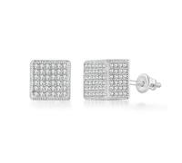 Men's Stud Earrings - Square Micro-Pavé Cubic Zirconia, Gold-Plated/Silver Plated (Galvanized), Screw Closure, Unisex Hip Hop Bling Copper Base, Hand Polished - 1 Pair, medium, Copper, Cubic Zirconia