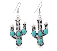 mens stud earrings,Western Imitation Turquoise Jewelry Bohemian Vintage Ethnic Style Blue Resin Cactus Earrings For Women Vacation Accessories
