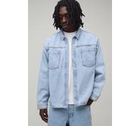 Men's Studded Denim Overshirt | Light Blue | Size 2X-Large | BOOHOOMAN