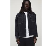 Men's Studded Denim Overshirt | Washed Black | Size Large | BOOHOOMAN