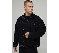 Men's Studded Western Boxy Denim Co-Ord Jacket | True Black | Size X-Large | BOOHOOMAN
