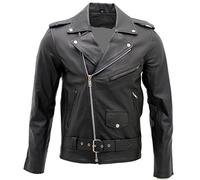 Mens Leather Black Brando Biker Jacket Rock Motorcycle Retro Hide Biker Jacket