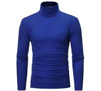 Men's Stylish Casual Slim Fit Long Sleeve Dress Shirt Blouse Men's Sleeve Slim Fit Bottoming Solid Stretch Top Turtleneck Long Colour Mens Blouse Blue