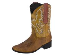 Men's Stylish Embroidered Cowboy Boots Western Heel Pointed Toe Slip-On Mid Calf Boots n16 Yellow