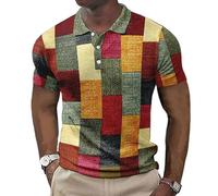 Mens Stylish Lapel Button Golf Polo Shirts Short Sleeve Slim Workout Sport Shirt Loose Stitching Retro Top (Multicolor 5,XL)