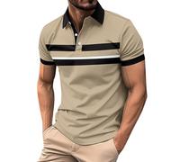 Mens Stylish Polo Cotton Short Sleeve Contrasting Color Regular Top Golf Shirt Gym Shirts for Men Barbour Mens Shirts Long Sleeve red and Black Striped top Mens T-Shirt (Khaki, XXL)