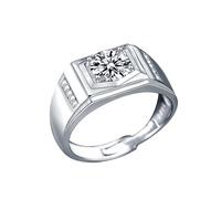 Men's Stylish Ring 1CT D Color Moissanite Diamond, Wight Gold Plated Sterling Silver , Adjustable Open Design for Any Size/Occasion. Gift for father plot,Valentine's Day (Mature and Massive style)
