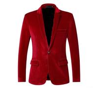 Men's Stylish Velvet Blazer for Business Meetings and Wedding Functions with Comfort Fit Slight Stretch Long Sleeve Suit Jacket All Season Wear (3XL Red)
