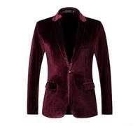 Men's Stylish Velvet Blazer for Business Meetings and Wedding Functions with Comfort Fit Slight Stretch Long Sleeve Suit Jacket All Season Wear (2XL Wine Red)