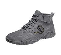 Mens Suede Ankle Boots Lace Up, Mens High Top Trainers Boots Strap, Grey Mid Top Shoes Soft Feel, Non Slip Rubber Sole Grip Tread, Hand Stitch Detail Cushioned Insole