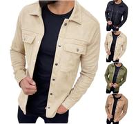 Mens Suede Button Down Shirts Jacket Casual Leather Shirt Lightweight Cowboy Jean Style Long Sleeve Shacket Work Coat Overshirt Slim Fit Trucker Jackets with Flap Pockets Beige