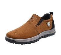Mens Suede Casual Trainers Mens Walking Sneakers Wide Width Adjustable Fit Slip On Loafers Summer Leather Shoes Lightweight Jogging Sneakers Casual Work Shoe Breathable Outdoor Trainers Brown