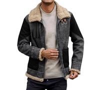 Men's Suede Jacket Lined Leather Jacket Vintage Faux Suede Coat Winter Trucker Jacket Oversized Trench Coat Wool Leisure Jacket Fleece Winter Coat, gray, L
