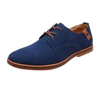 Men's Suede Lace up Oxford Shoes for Men, Classic Casual Smart Dress Shoes with Cushioned Insole, Soft Faux Leather Lining, Non Slip Rubber Sole, Lightweight Retro Style Brogues Blue