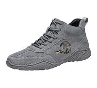 Men's Suede Leather Ankle Boots Ligthweight Comfortable Outdoor Walking Shoes Anti-Slip Workout Gym Jogging Trainers Lace-Up Oxford Formal Dress Slip On Boots for Men Casual Running Sneakers Grey