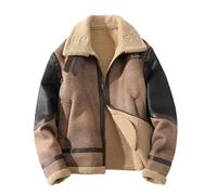 Mens Suede Leather Jacket Faux Fur Sherpa Fleece Lined Bomber Jacket Winter Thermal Patchwork Motorcycle Coat Vintage Warm Windproof Overcoat S Brown