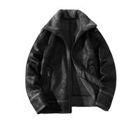 Mens Suede Leather Jacket Faux Fur Sherpa Fleece Lined Bomber Jacket with Fur Collar Winter Thermal Biker Motorcycle Coat Vintage Warm Windproof Overcoat Black 3XL