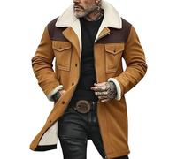 Mens Suede Leather Jacket Faux Fur Sherpa Fleece Lined Trucker Jackets Winter Trench Coat Warm Thick Outwear Fluffy Lapel Motorcycle Cargo Work Coats Overcoat for Men UK
