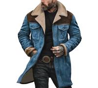 Mens Suede Leather Jacket Turn-Down Collar Flap Pockets Trucker Jacket Brown Vintage Fleece Lined Jacket Faux Suede Oversized Trench Coat Motorcycle Western Work Jacket Winter Warm Overcoat Outwear