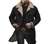 Mens Suede Leather Jacket with Turn-Down Collar, Flap Pockets, Trucker Style, Brown Vintage Fleece Lined, Faux Suede, Oversized Trench Coat, Motorcycle Western Work Jacket