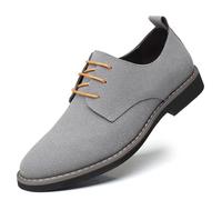 Men's Suede Leather Lace Up Derbys Brogues Shoes, Mens Formal Shoes Brogues Wedding Shoe Casual Stacked Heel Office Shoe Classic Oxfords (Grey,9.5)
