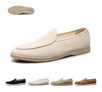 Men's Suede Leather Slip On Penny Loafers, Casual Formal Lightweight Moccasins Dress Shoes for Driving Holiday Working (Beige,43 EU)