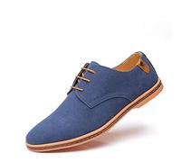 Men's Suede Leather Urban Shoes Classic Lace Up Comfortable Oxford Casual Shoes Business Dress Spring Summer Blue Size 8 UK
