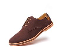 Men's Suede Leather Urban Shoes Classic Lace Up Comfortable Oxford Casual Shoes Business Dress Spring Summer Brown Size 9.5 UK