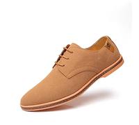 Men's Suede Leather Urban Shoes Classic Lace Up Comfortable Oxford Casual Shoes Business Dress Spring Summer Khaki Size 8 UK
