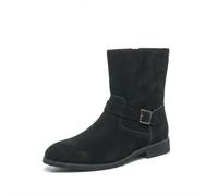 Men's Suede Mid Top Ankle Boots with Monk Buckle Strap Short Boots Black