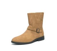 Men's Suede Mid Top Ankle Boots with Monk Buckle Strap Short Boots Brown