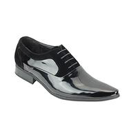 Mens Suede & Patent Shiny Leather Line Formal Oxford Lace up Italian Style Shoes [Black Patent,UK 11.5 EU 46]