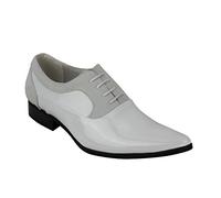 Mens Suede & Patent Shiny Leather Line Formal Oxford Lace up Italian Style Shoes [White Patent,UK 11.5 EU 46]