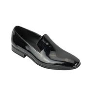 Mens Suede & Shiny Patent Leather Line Slip on Loafers Casual MOD Driving Shoes [Black Patent,UK 9 EU 43]