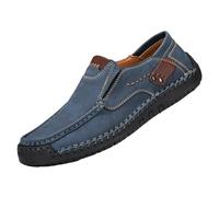 Men's Suede Slip-On Loafers - Leather Wedge Sneaker without Laces | Black Sole Shoes Non-slip Exposed Stitching Sneaker Resistant For Walking And Everyday Wear