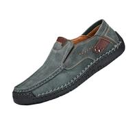 Men's Suede Slip-On Loafers - Leather Wedge Sneaker without Laces | Black Sole Shoes Non-slip Exposed Stitching Sneaker Resistant For Walking And Everyday Wear