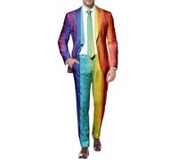 Men's Suit 2-Piece Slim Fit Men's Suit Jacket Trousers Button Tuxedo Suit for Halloween Cosplay Carnival Fashion Outfit Men Rainbow Uniform Party Disco Night Club Outfits, Q Multicolor, S
