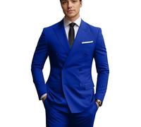 Men's Suit 2 Piece Suits Double Breasted Men Slim Fit Suit Blazer Pants Set Wedding Prom Tuxedos, Royal Blue, L
