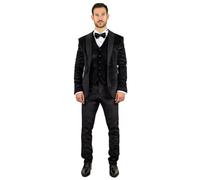 Men's Suit 3 Piece Black Velvet Paisley Shawl Collar Tailored Fit Wedding Tuxedo - Black 46