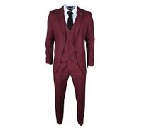 Men's Suit 3 Piece Burgundy Classic Birdseye Wedding Formal Dress - Wine 46