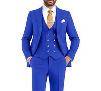 Mens Suit 3 Piece Double Breasted Suit Men Slim Fit Formal Tuxedo Suit Set Groomsmen Wedding Prom Suits, Royal Blue, 3XL