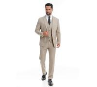 Mens Suit 3 Piece Slim Fit Two Button Single Breasted Solid Tuxedo Blazer Vest Pants Set for Wedding Prom Formal Business, Beige, M