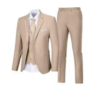 Men's Suit 3 Piece Wedding Suits 2 Buttons Slim Fit Tuxedo Set for Men Prom Casual Business Man Jacket Blazer Vest Pant, Champagne, 5XL